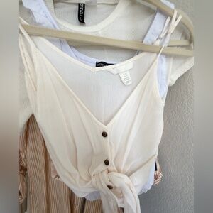H&M Cream Button-Front Tie-Front Camisole